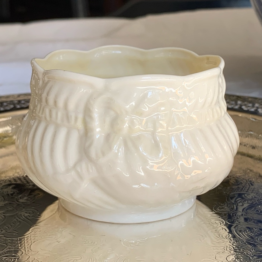 Belleek Ribbon Open Sugar Bowl